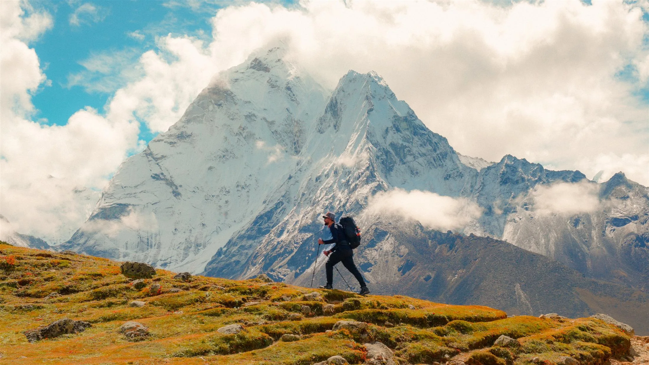 Mohammad trekking beneath Mount Everest